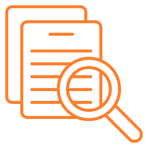 Icon of documents with a magnifying glass.