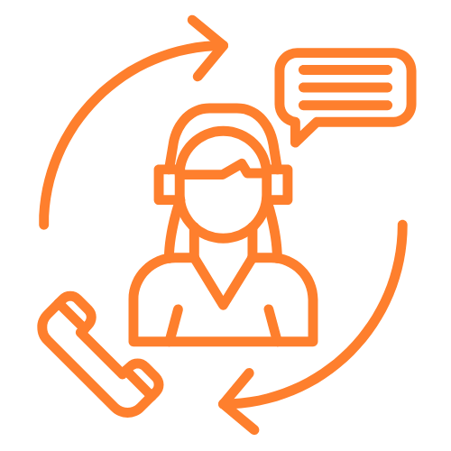 Outline of a customer service representative wearing a headset, with a speech bubble and a phone, indicating customer support or communication.