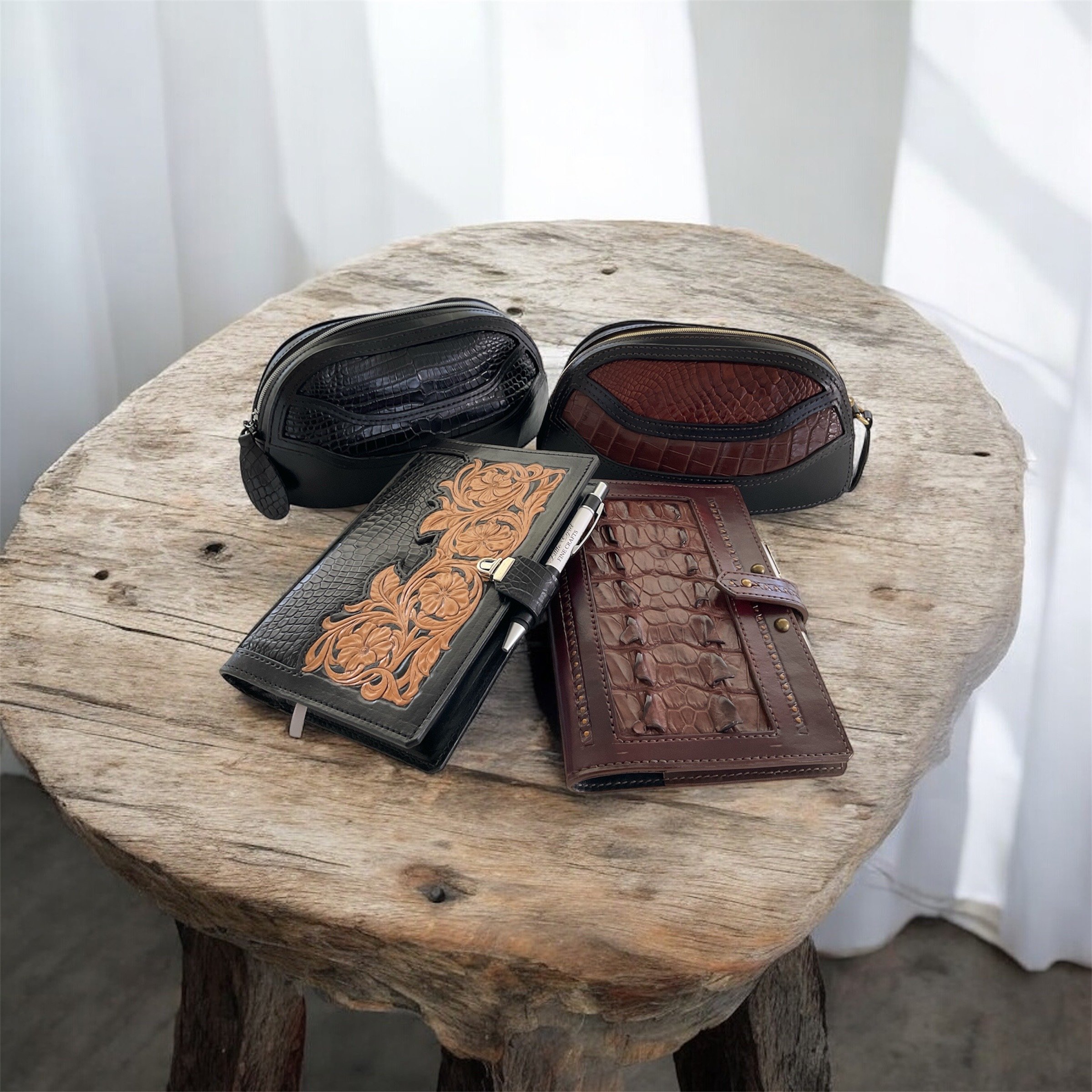 Shaving bags and A5 notebook covers made for a crocodile skin retail shop