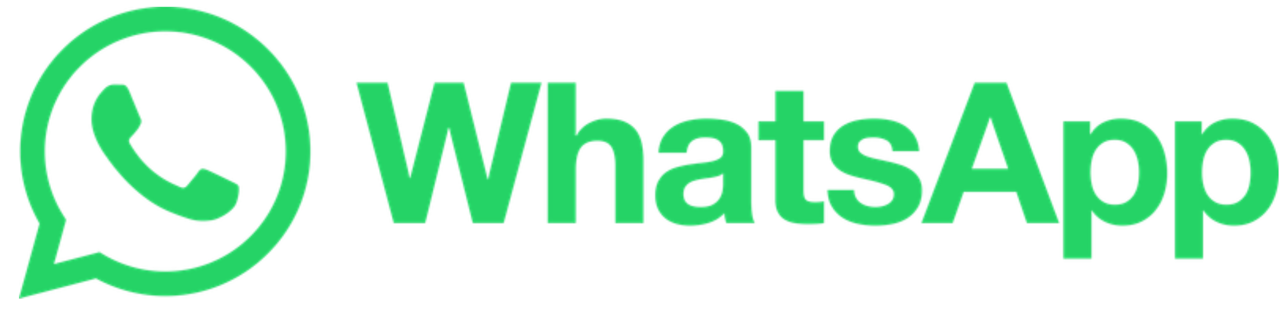 Green WhatsApp logo with speech bubble icon and the word 'WhatsApp' in green text.