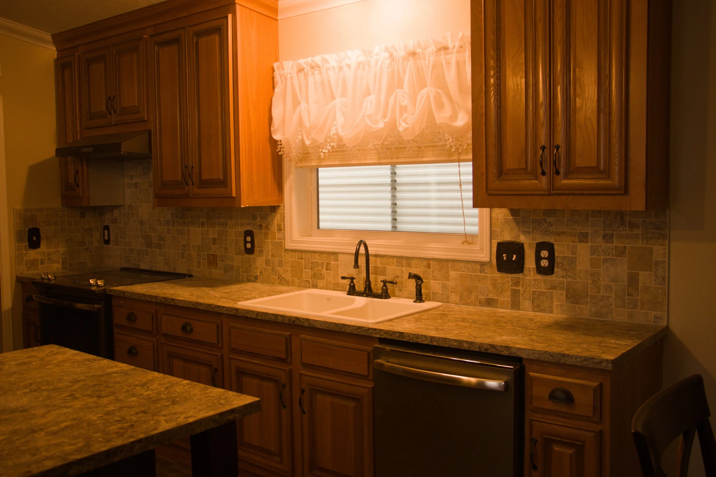 Tile backsplash installed after counter replacement