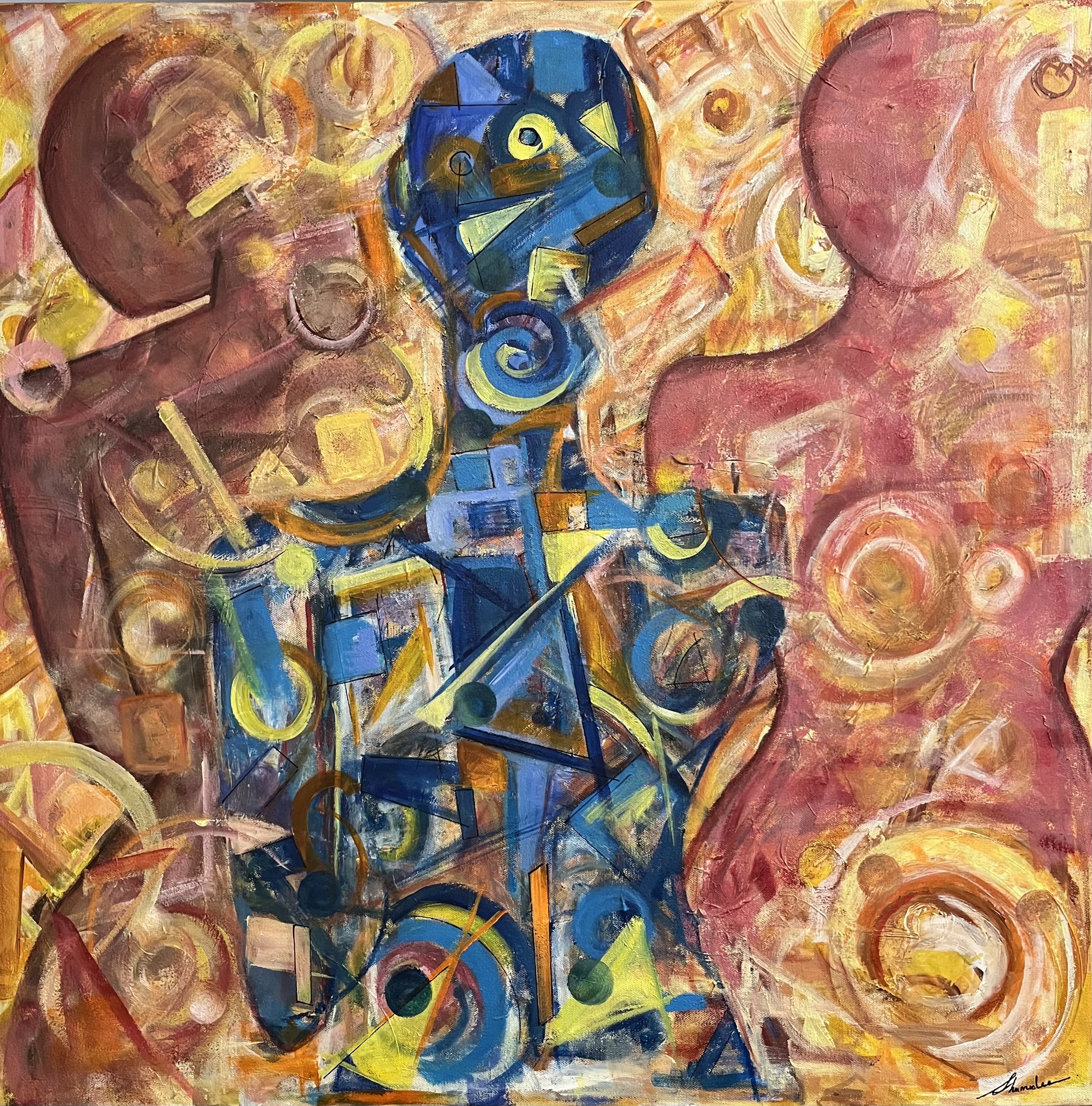 Between us by Shamalee Rajapakse, acrylic and mixed media on canvas, 2025