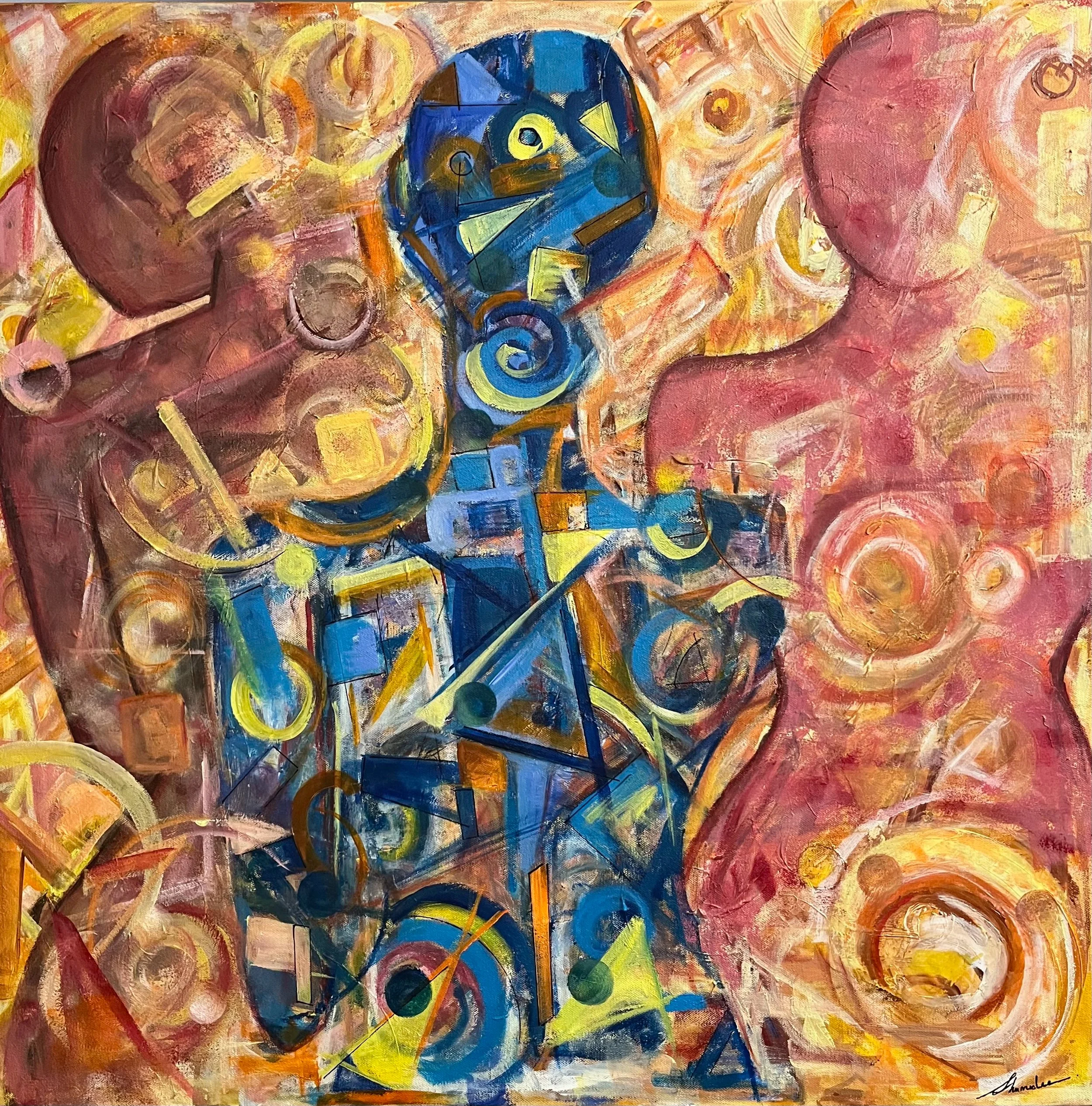 Large neutral abstract painting on canvas, 30 x 30