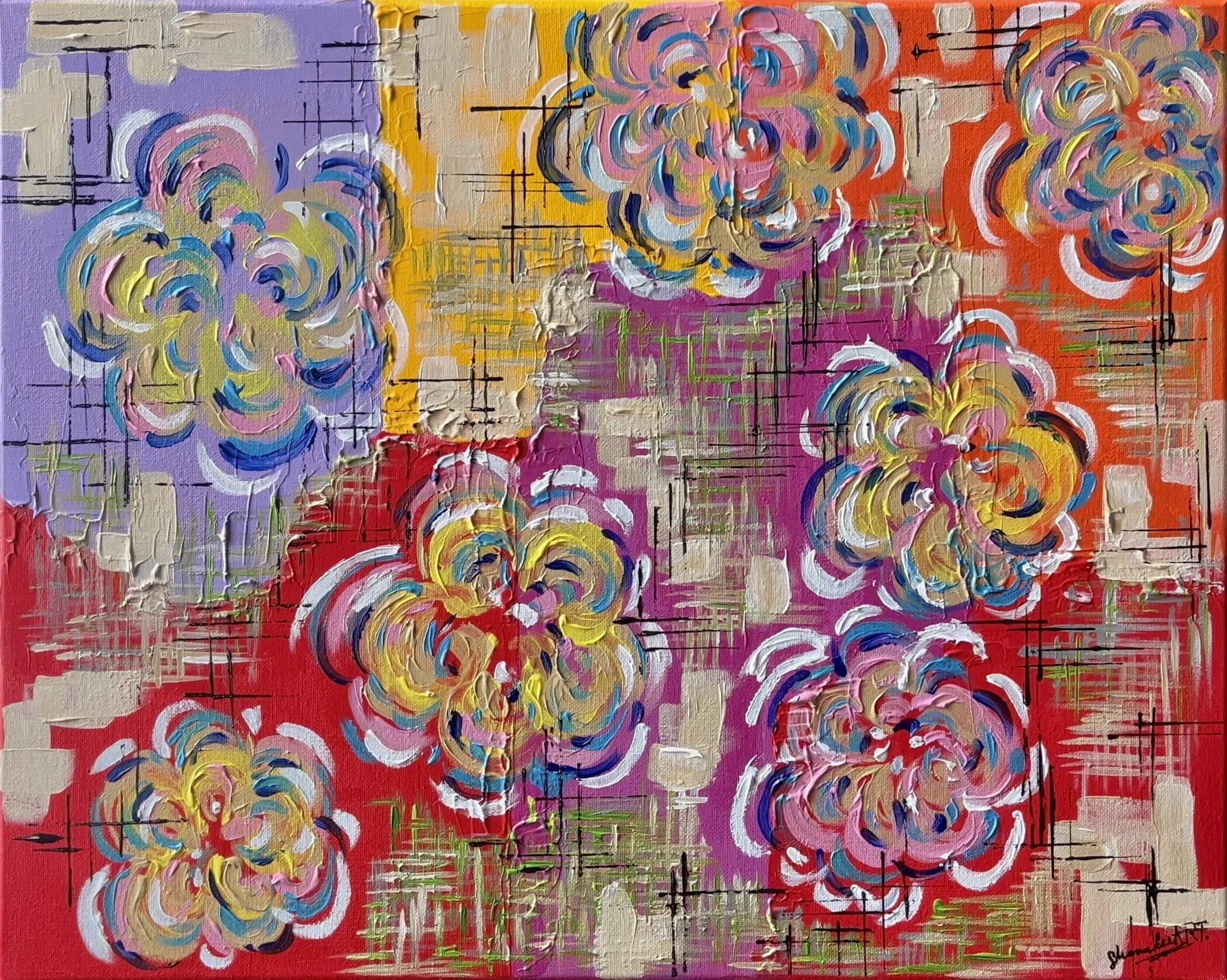 Bed of Flowers sold original acrylic abstract floral painting on canvas by Shamalee Rajapakse, 16x20 inches