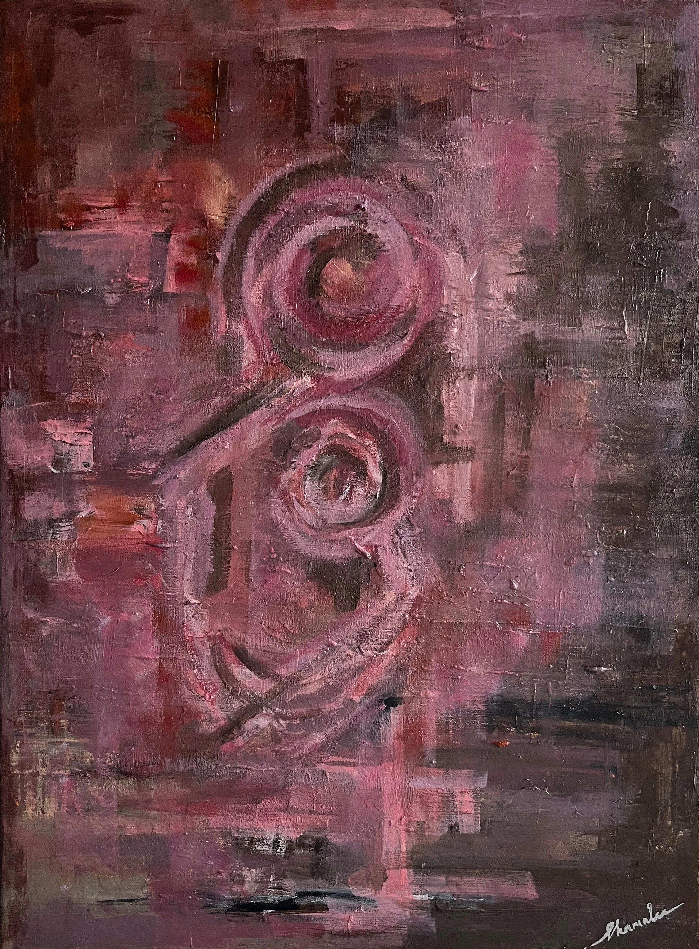 Echo Forms III abstract painting by Shamalee Rajapakse, textured contemporary acrylic artwork with circular forms and warm rose tones