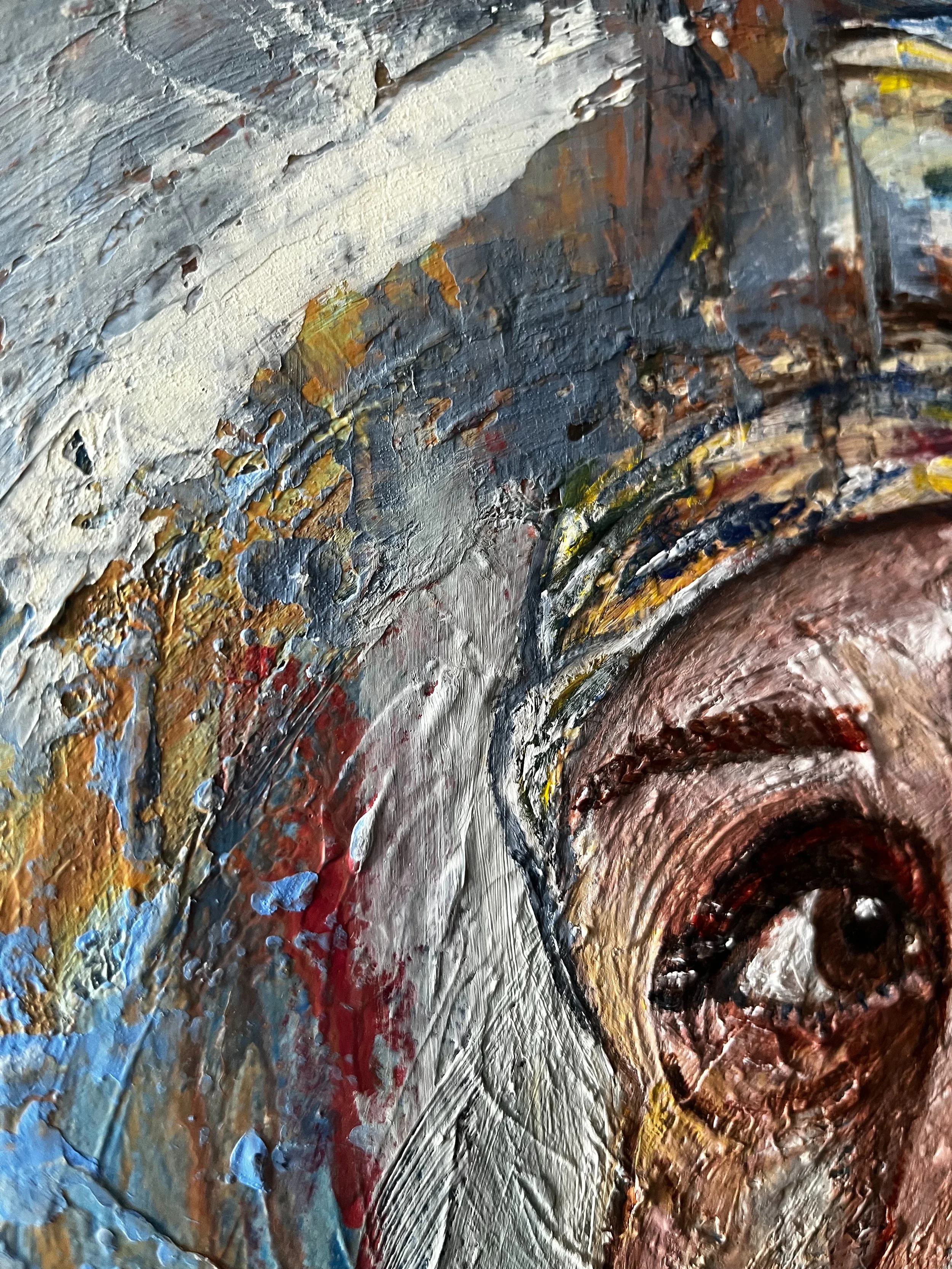 hopeClose-up of the painted eye and textured surface details in Hopeful