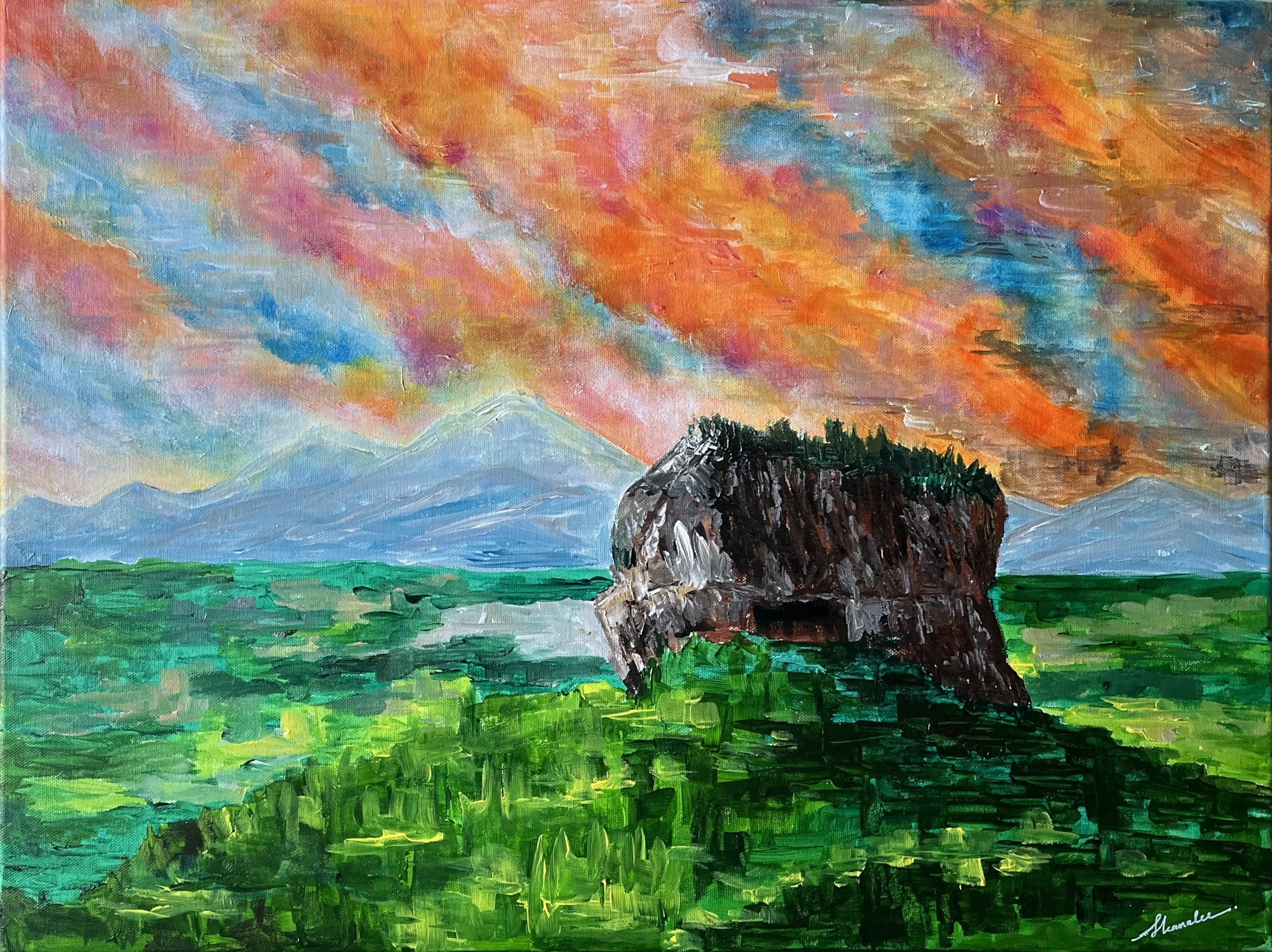 Lion rock castle by Shamalee Rajapakse, acrylic on canvas, 2024