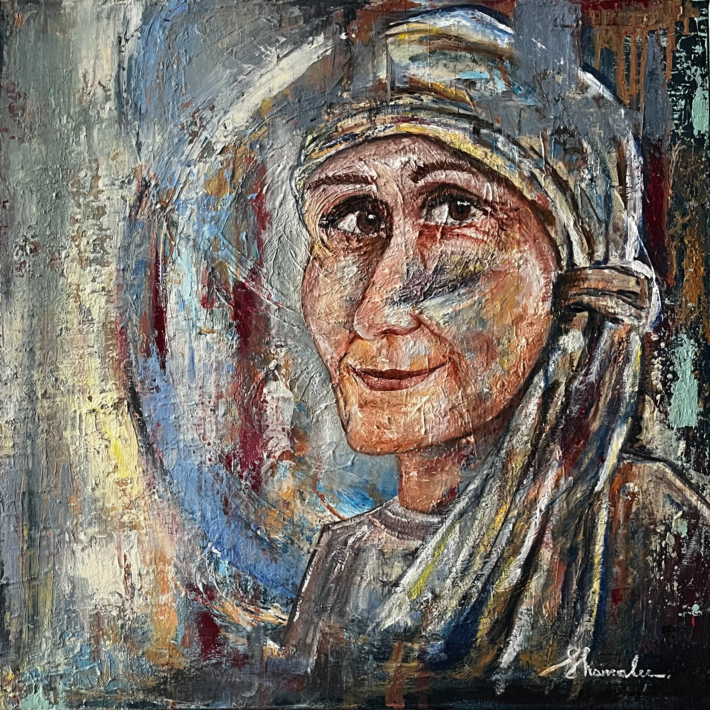 Hopeful, original abstract realism portrait painting by Shamalee Rajapakse