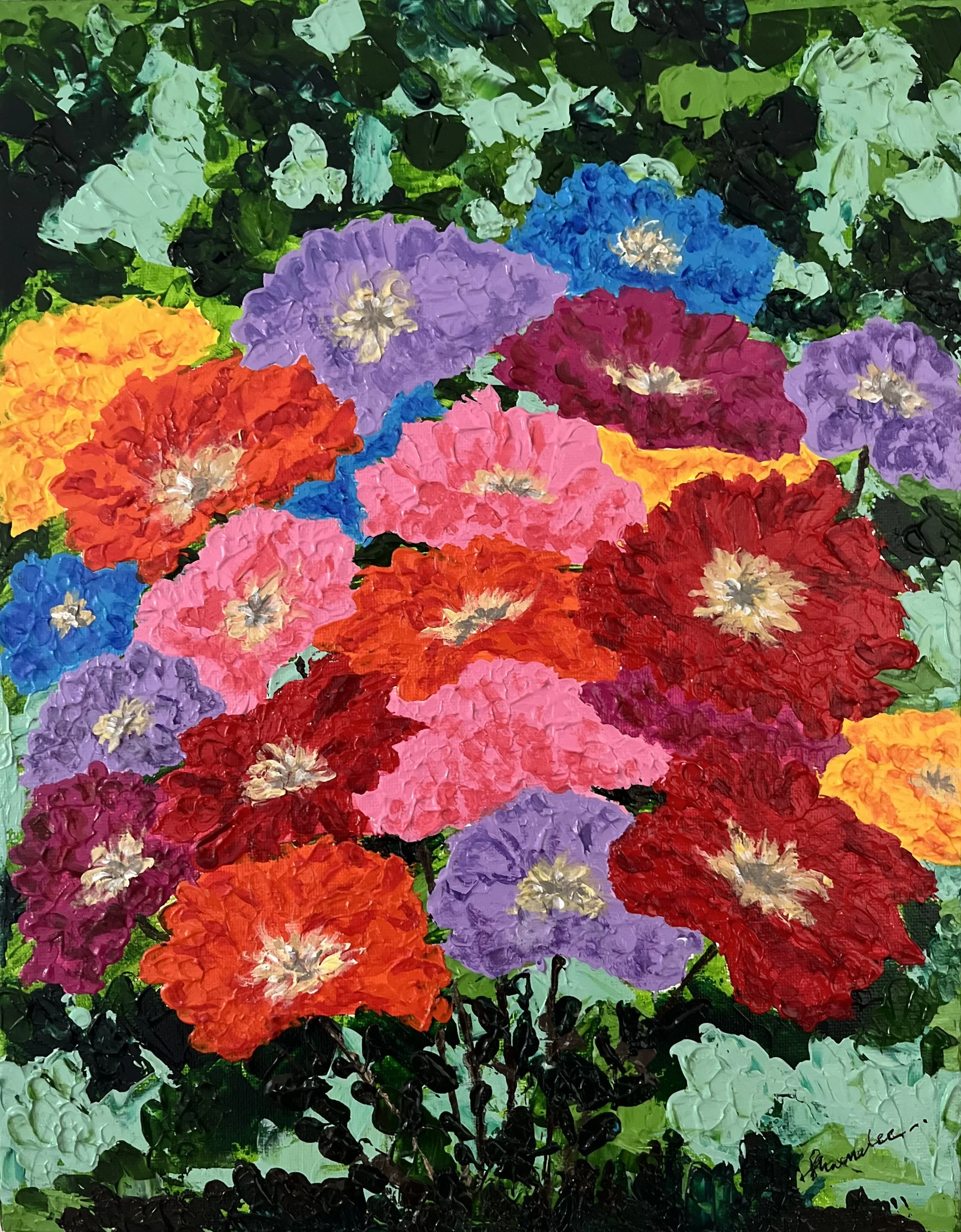 Spectrum of blooms by Shamalee Rajapakse, acrylic on canvas, 2025