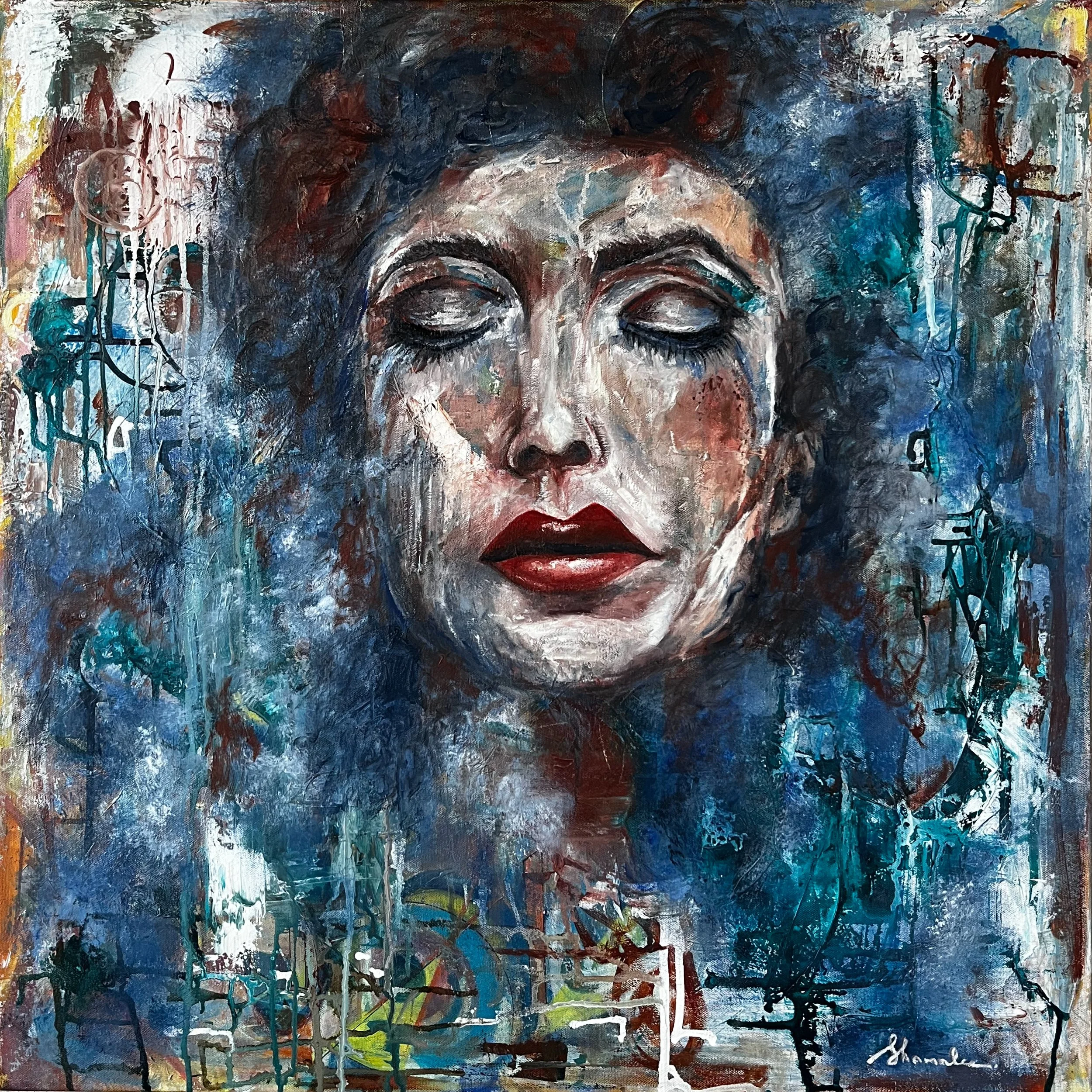 Dreamer, abstract realism mixed-media portrait painting by Shamalee Rajapakse