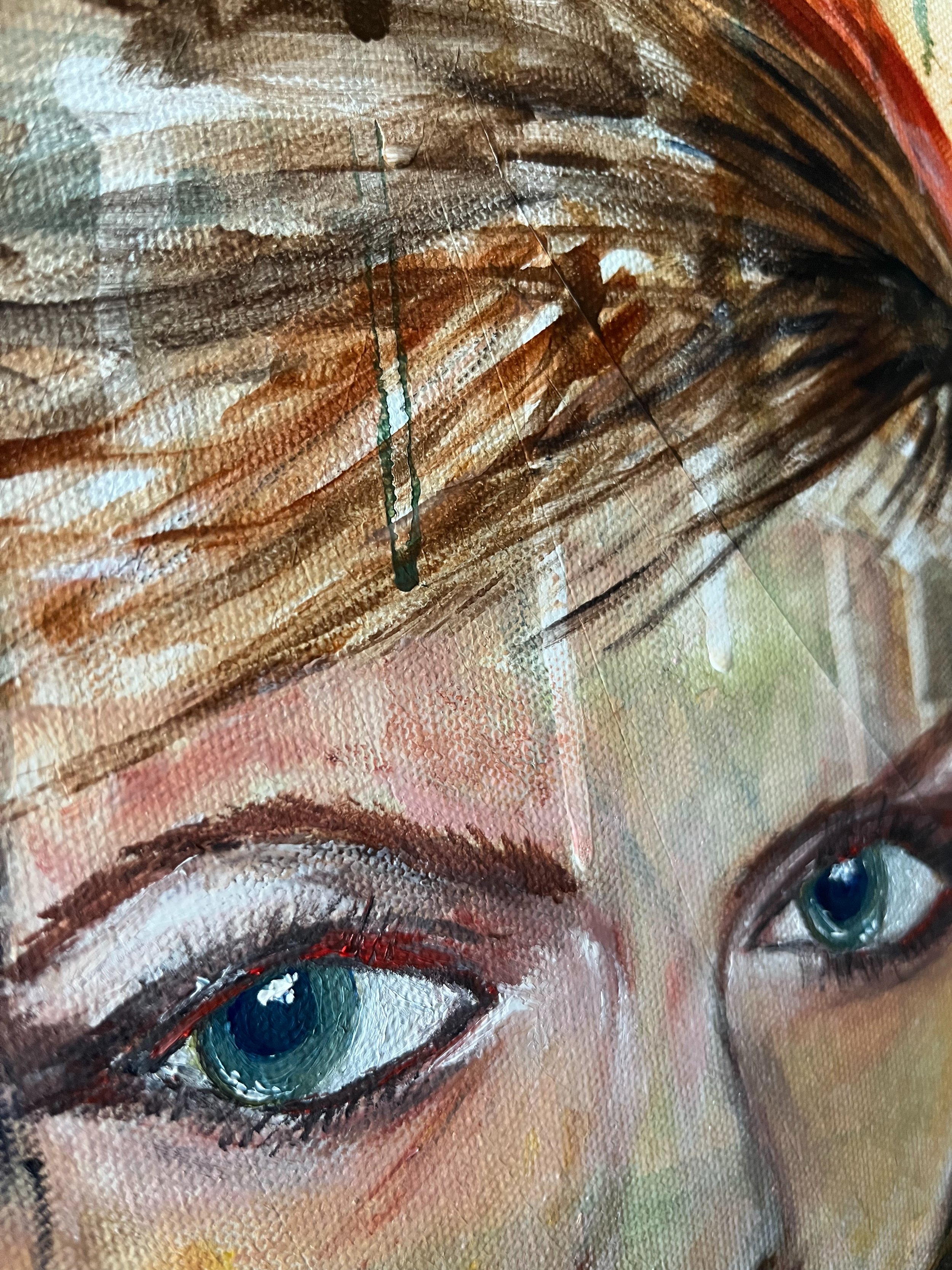 Close-up of the painted eye and expressive details in Guarded