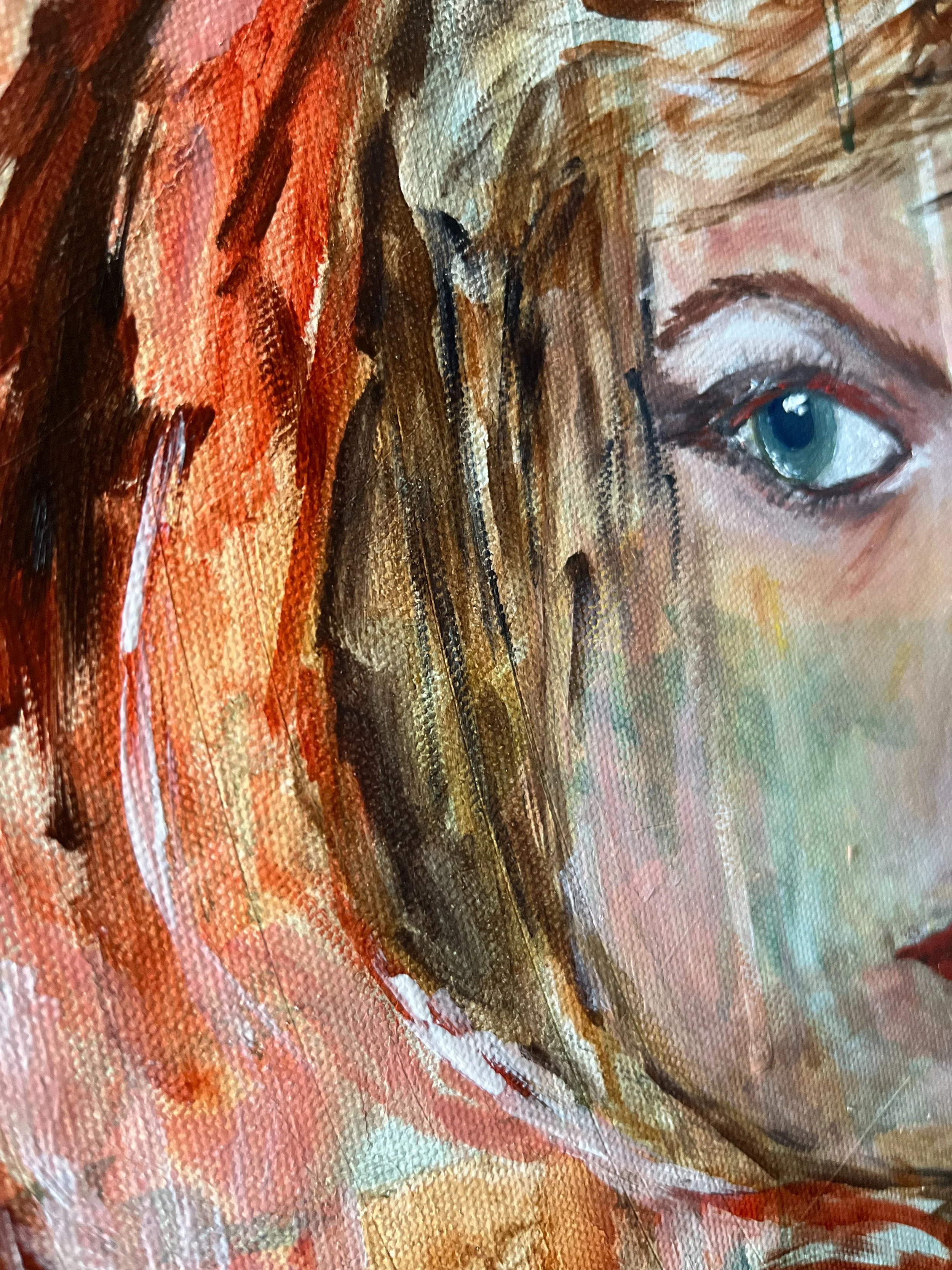 Close-up showing layered marks, color, and texture in Guarded