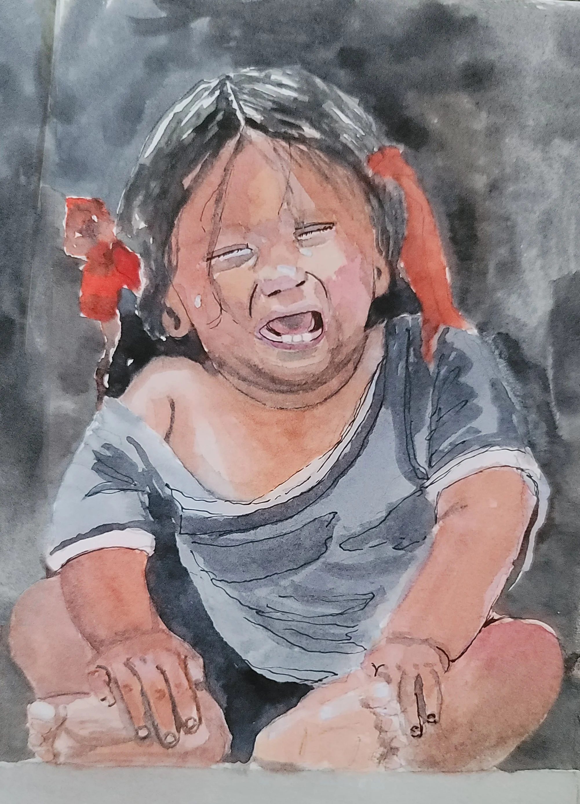 Watercolor Portrait - Cry Baby