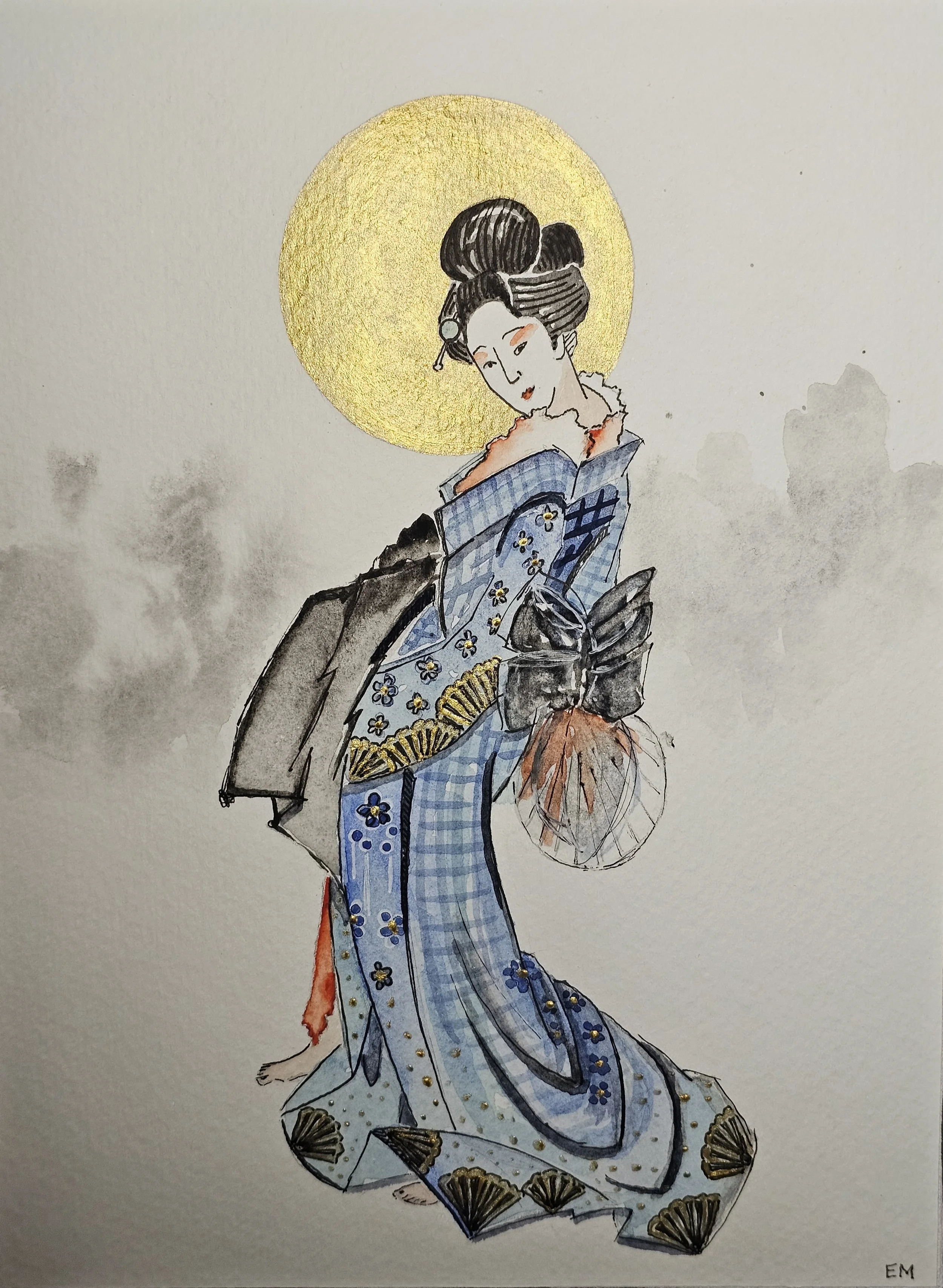 Watercolor inspired by Hokusai