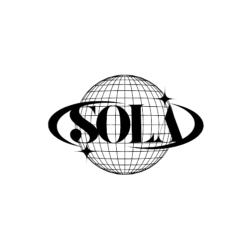 An illustration featuring a globe with a wireframe pattern and the word "SOLA" in large letters across it.