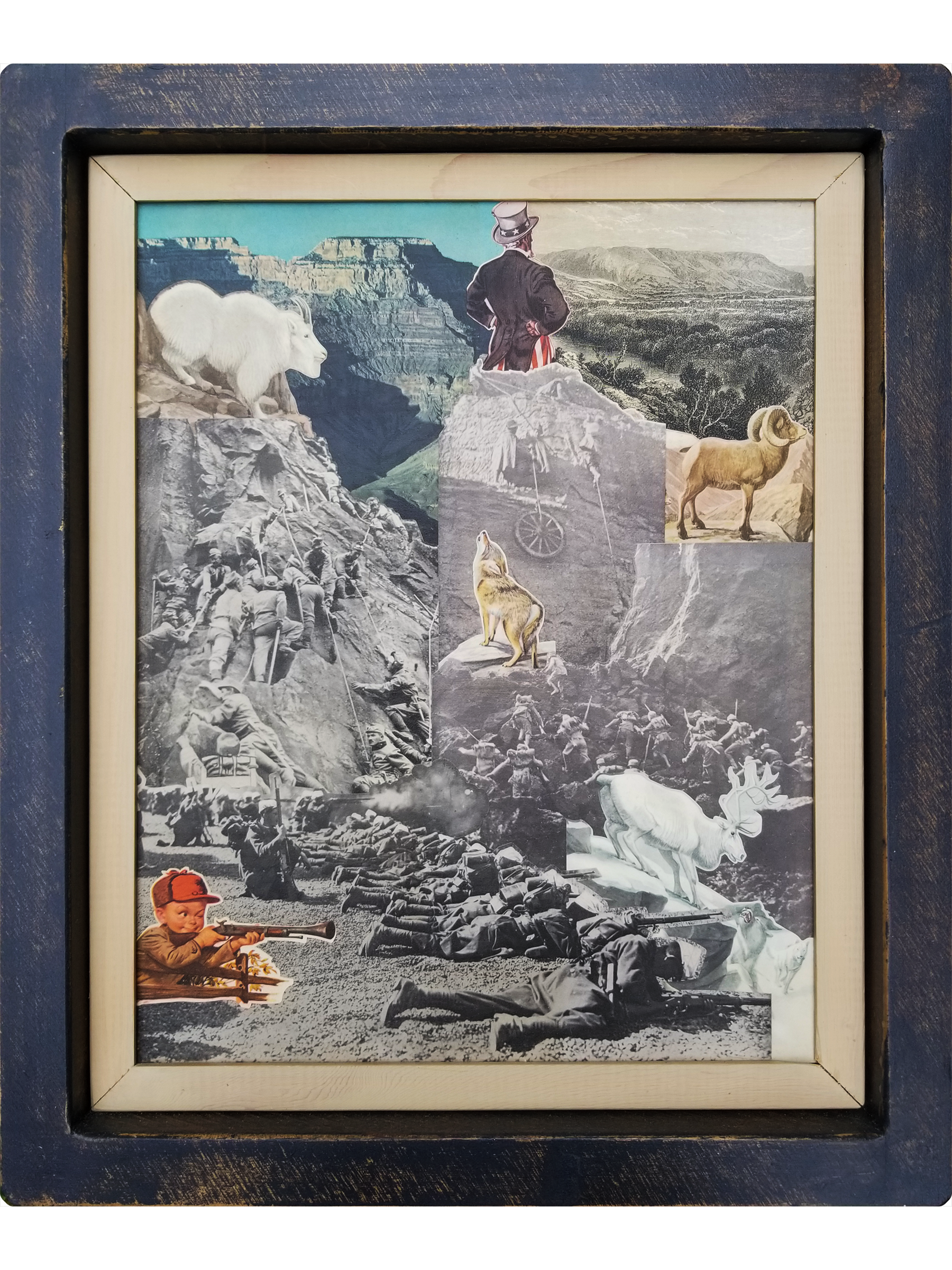   Level Up  or  The Ascent  , 2026 
Collage on Wood Panel 
20" x 24" 
700-