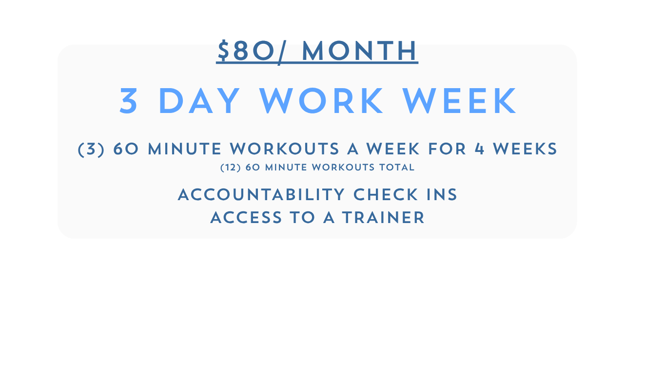 Lancaster Fitness Club personalized workout plan for $80 per month, featuring three 60-minute workouts per week for four weeks, 12 total workouts, accountability check-ins, and access to a personal trainer.