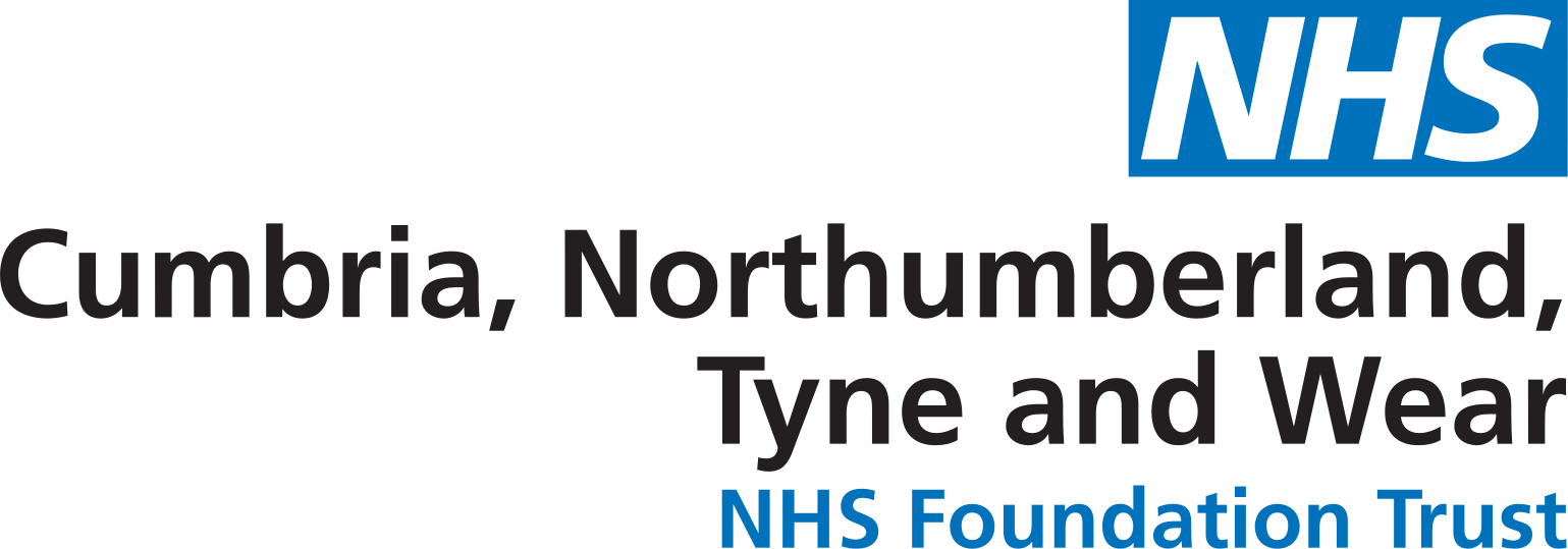 Logo for the NHS Foundation Trust with text indicating locations in Northumberland, Tyne, and Wear, and mentioning the Cumbria, Northumberland, Tyne, and Wear NHS Foundation Trust.