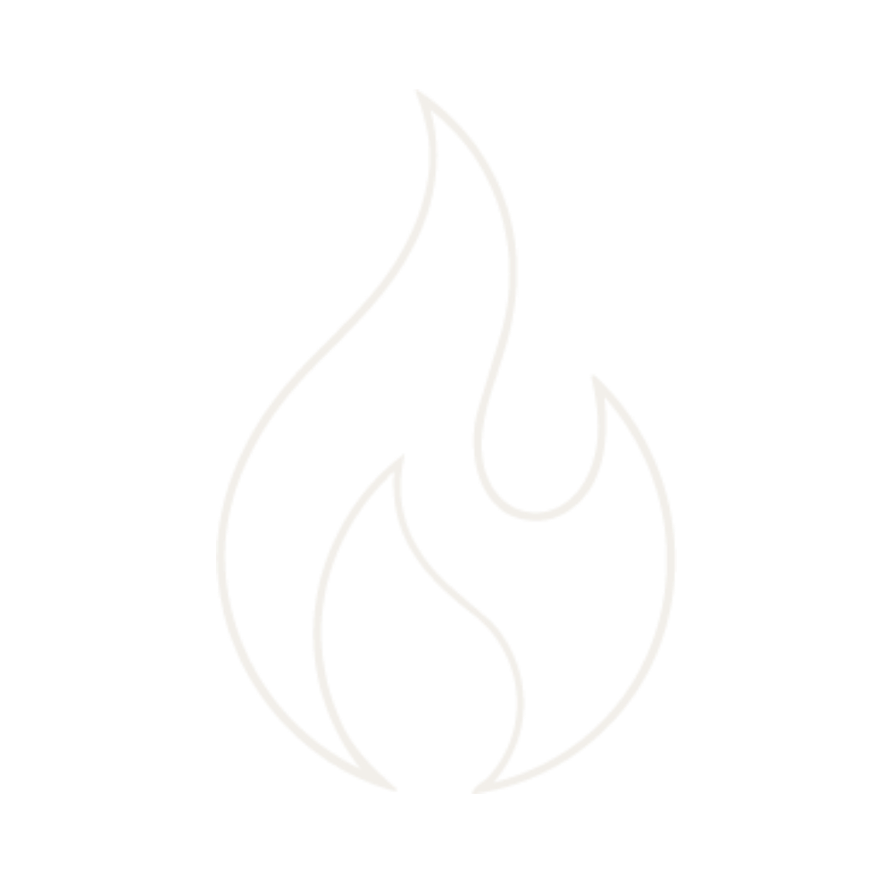 Line drawing of a flame on a black background.