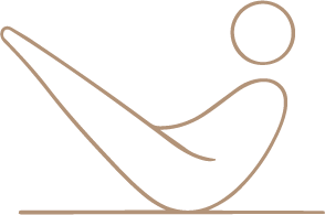 Line drawing of a person sitting on the ground, leaning back and holding their knees with arms.