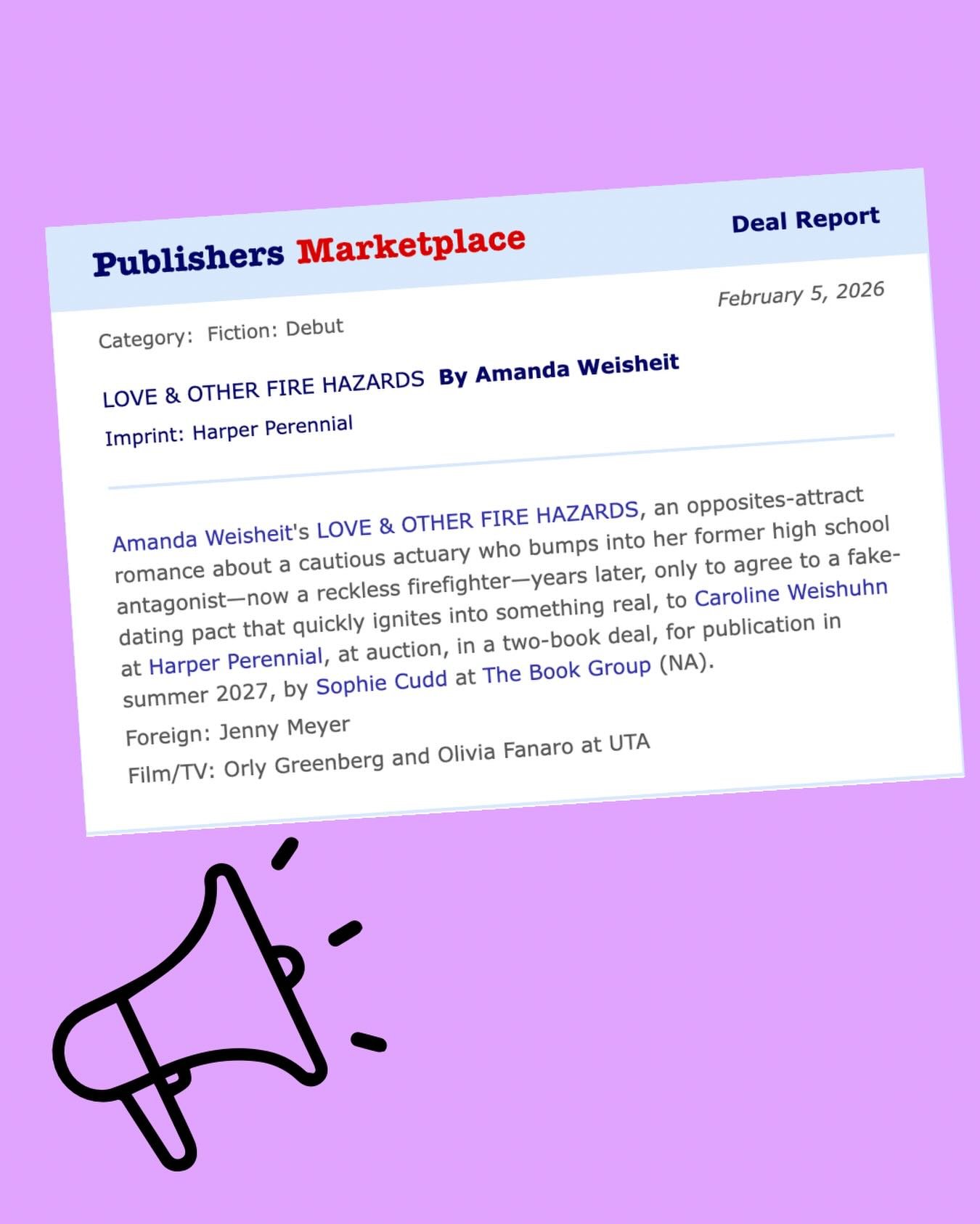 🎉🎉🎉 ANNOUNCEMENT🎉🎉🎉

Beyond excited to share that my debut novel, LOVE &amp; OTHER FIRE HAZARDS, will be published in Spring 2027!

I&rsquo;ve used writing as my safe space since I was seven years old. It was only after I completely lost myself