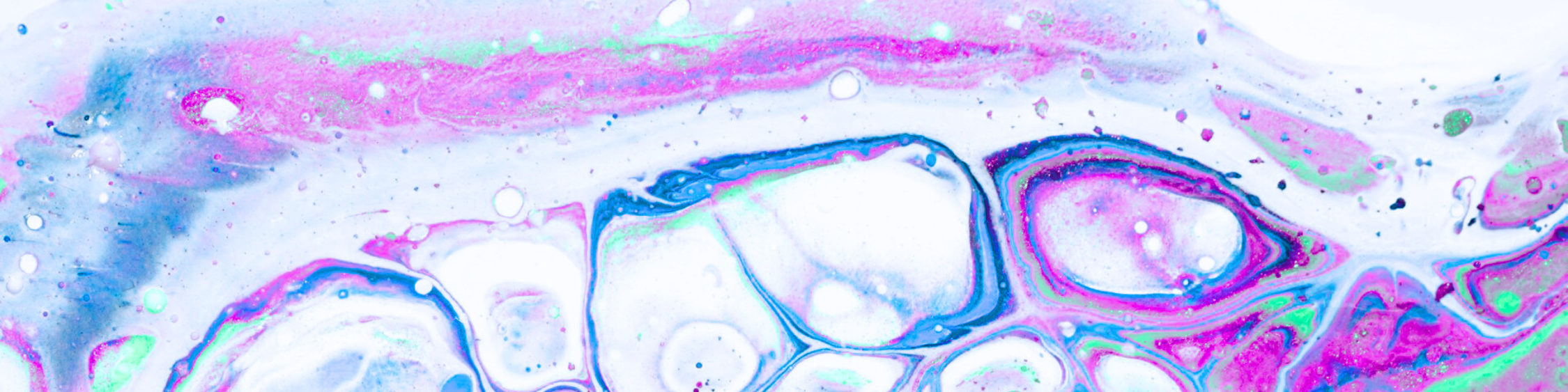 Abstract swirling colors with pink, blue, green, and white patterns.