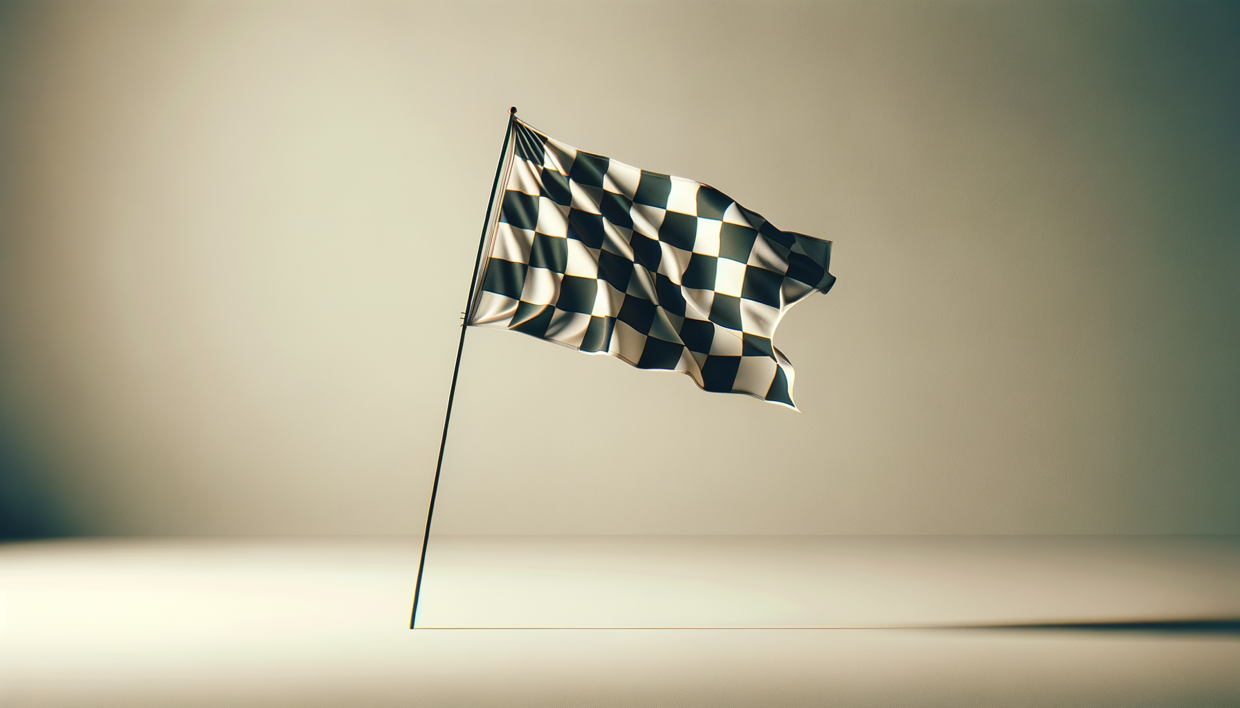 A checkered flag flying in the air against a gradient sky.