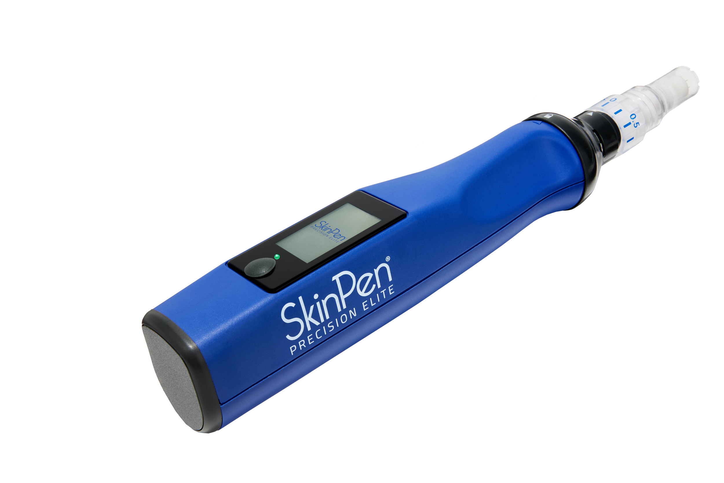 Blue SkinPen Precision Elite microneedling device with a digital display and a disposable needle cartridge.
