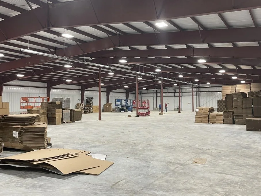 Steel frame building designed for warehouse use