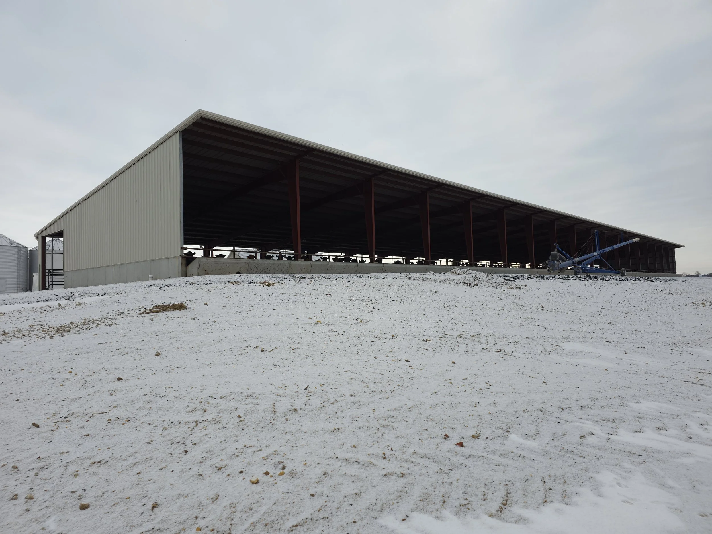 Steel building with multiple bays for agricultural purposes