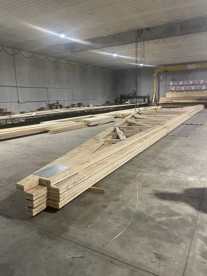 Engineered trusses assembled in workshop
