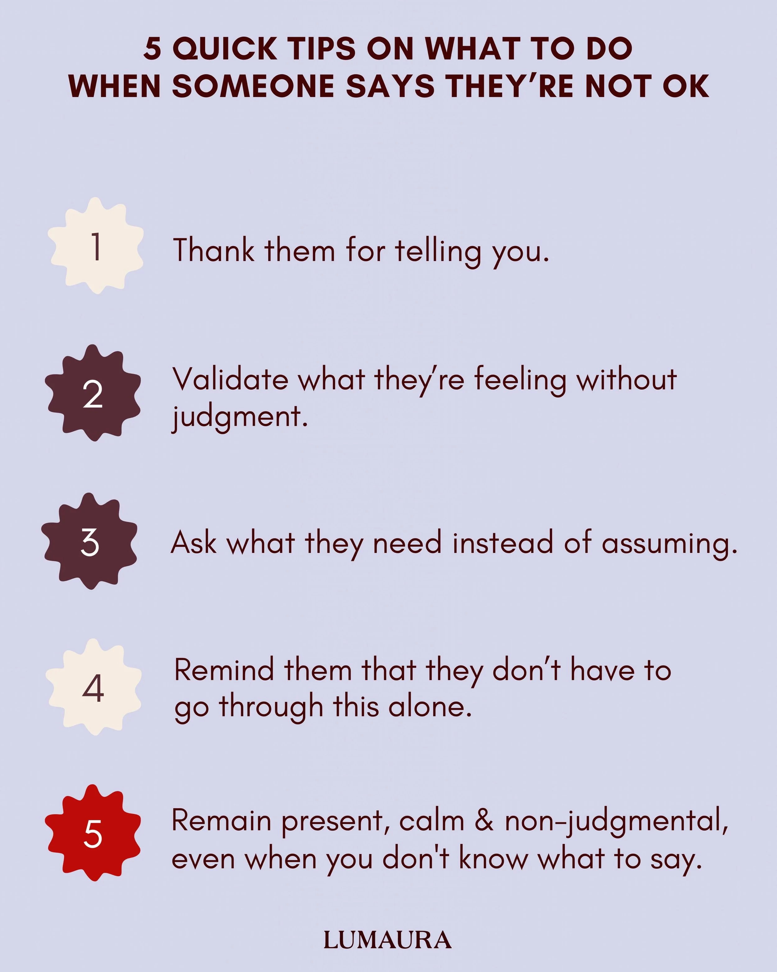 Someone is going to come to you one day and say they&rsquo;re not ok.

They probably already have.

Here are some quick tips / reminders for that moment.

Save this for later and follow for more reminders like this. ❤️