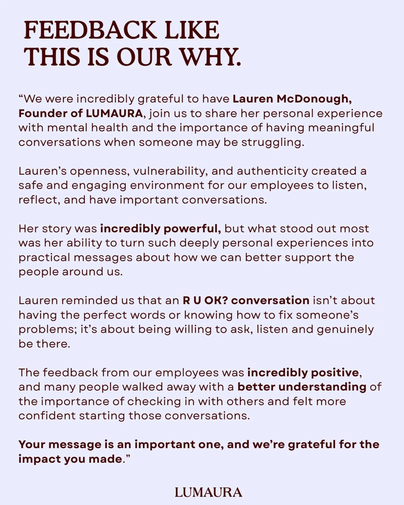 We recently worked with one of the world&rsquo;s biggest companies. We can&rsquo;t name them due to legalities, but we can share what they told us. ^

Feedback like this is our why in life. It means so much more than people will ever realise. 🥺