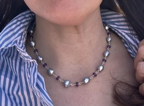 Blue Baroque Akoya Pearl and Amethyst Necklace