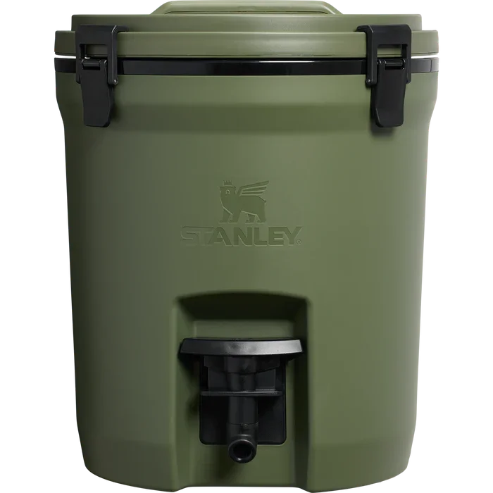 2 gal plastic water jug with multiple different colors, pour spout. Texture and Polished polypropylene.