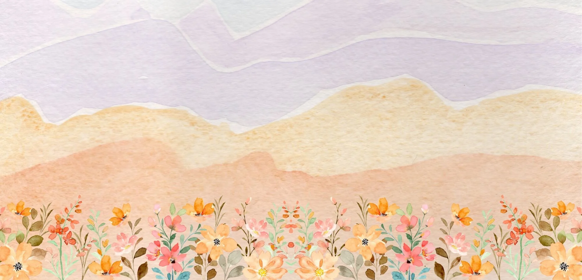 watercolor image depicting golden hills in bloom