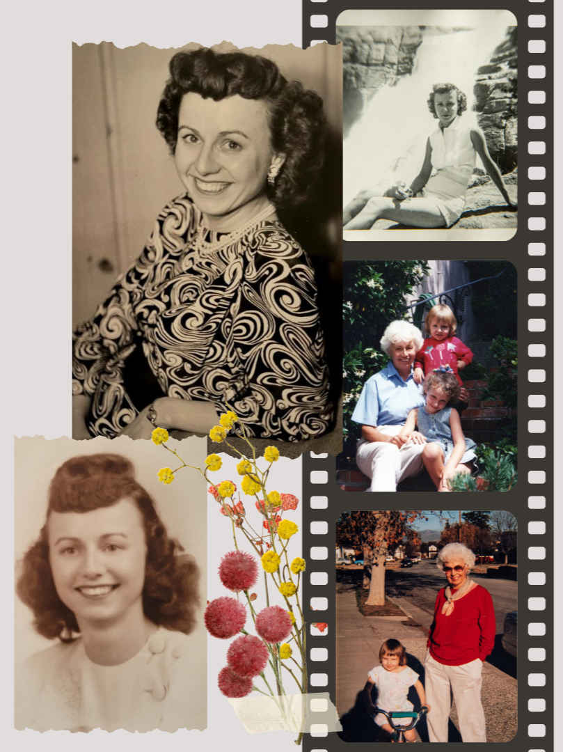 Collage of Elinor Oxley photos at different stages of her life.