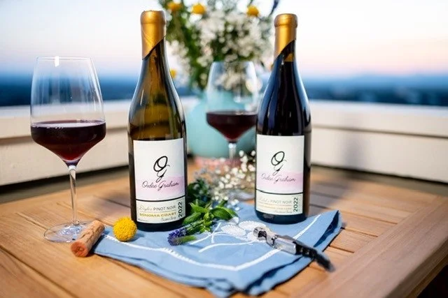 Our two OG bottles of Pinot Noir overlooking Santa Rosa