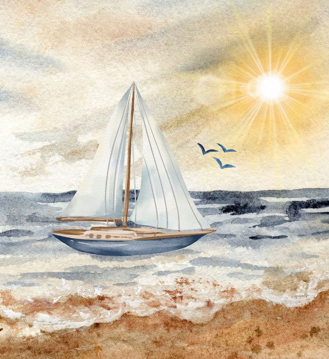 watercolor image depicting sailboat