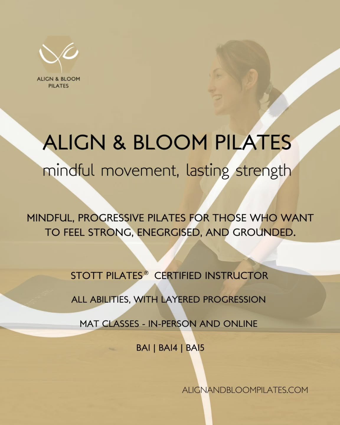 Introducing Align &amp; Bloom

I&rsquo;m Tempeste - Pilates Instructor and founder of Align &amp; Bloom Pilates. 

I&rsquo;m a STOTT PILATES&reg; certified instructor with a background in teaching and 20 years of Pilates practice.

I teach mindful, p