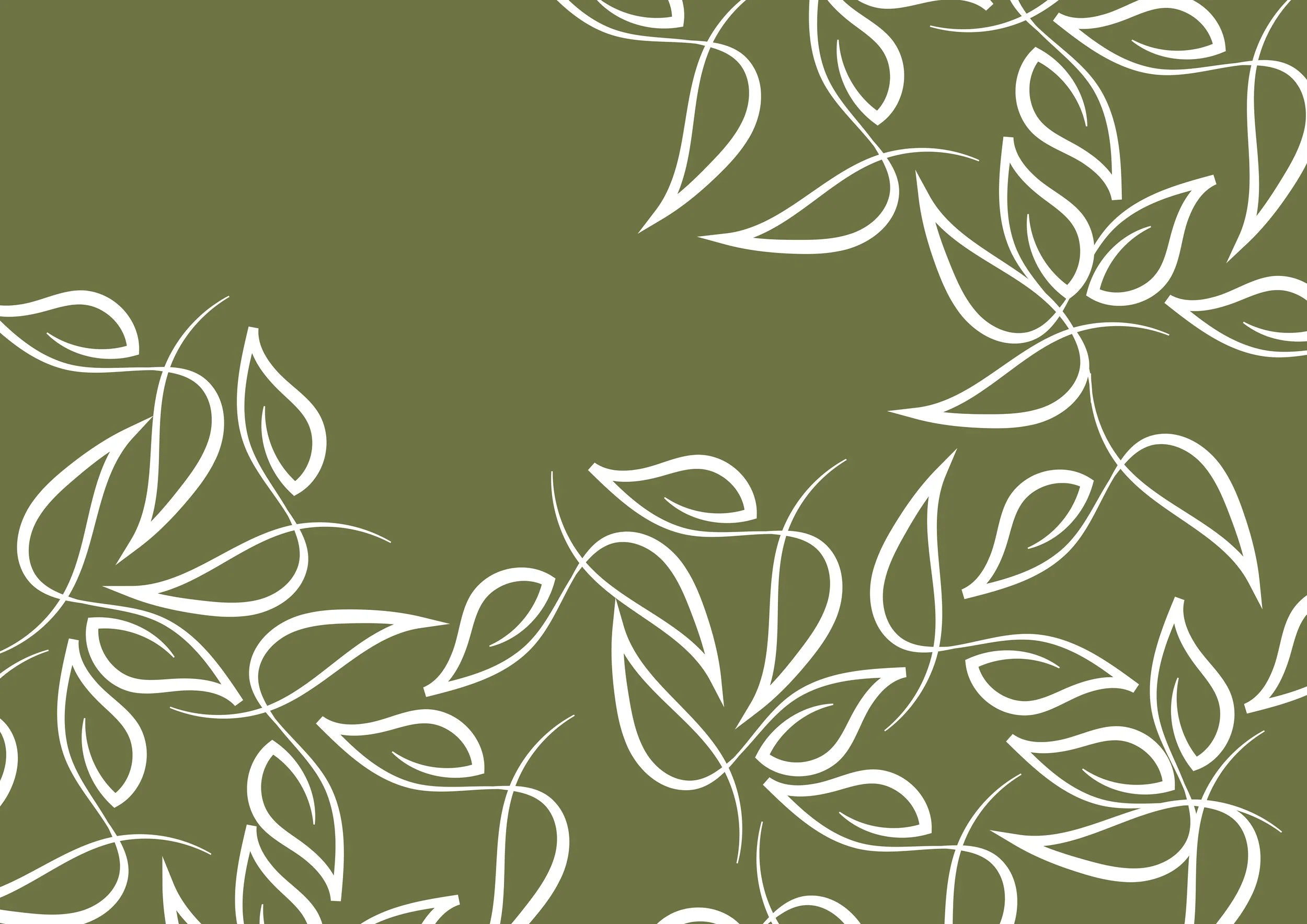 Pattern of white line drawings of leaves on a green background.