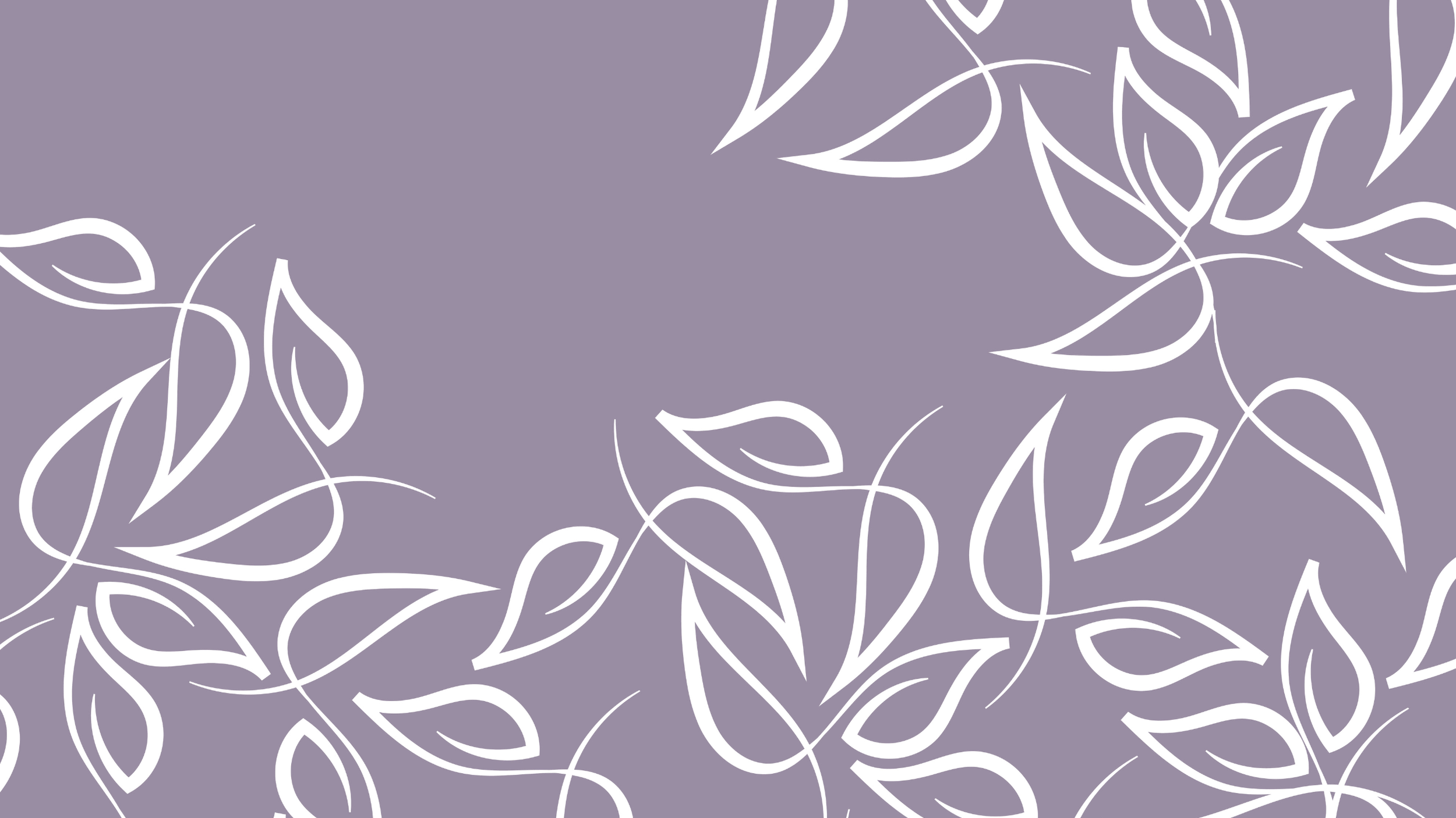 Purple background with a white line art pattern of leaves.