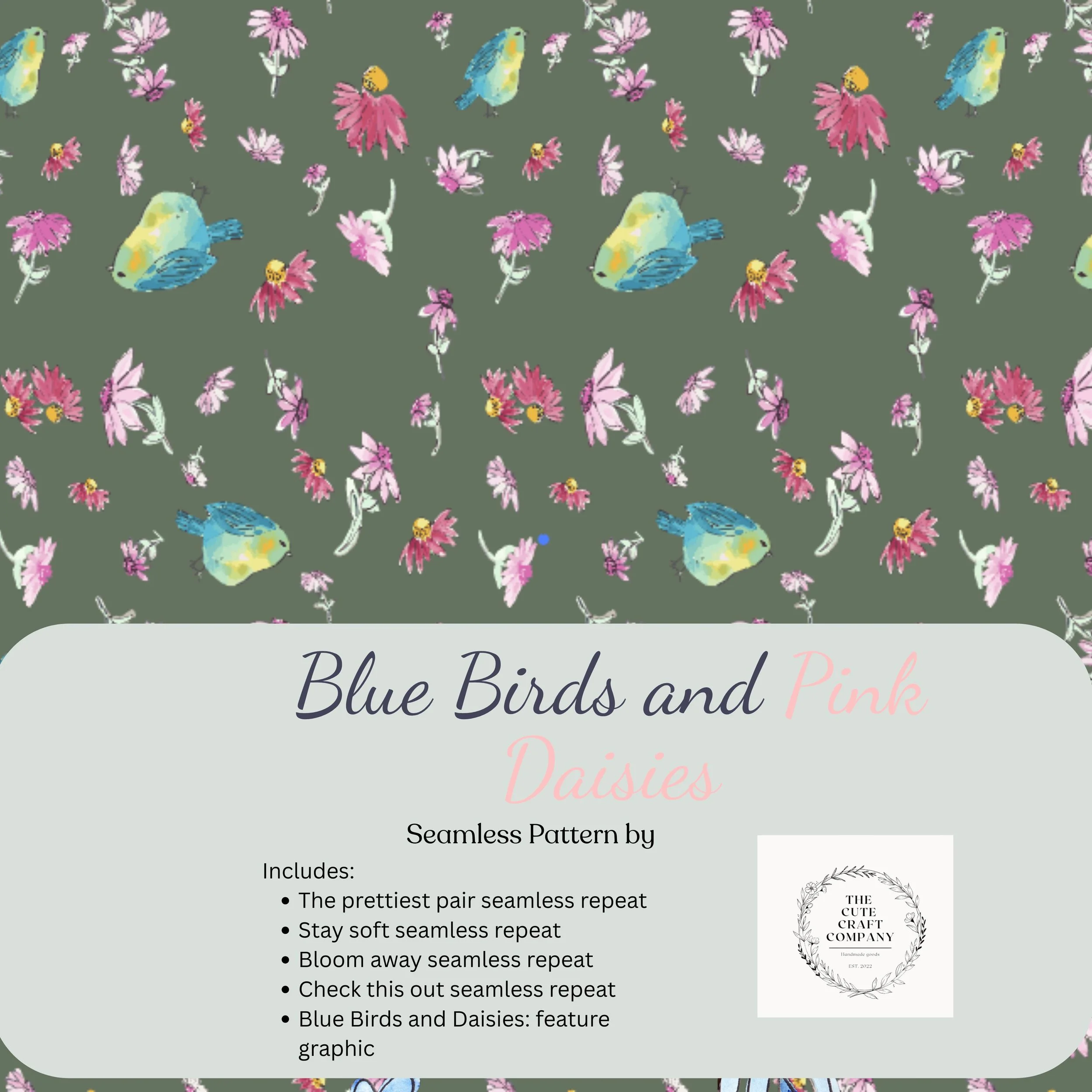 Blue Birds and Pink Daisies