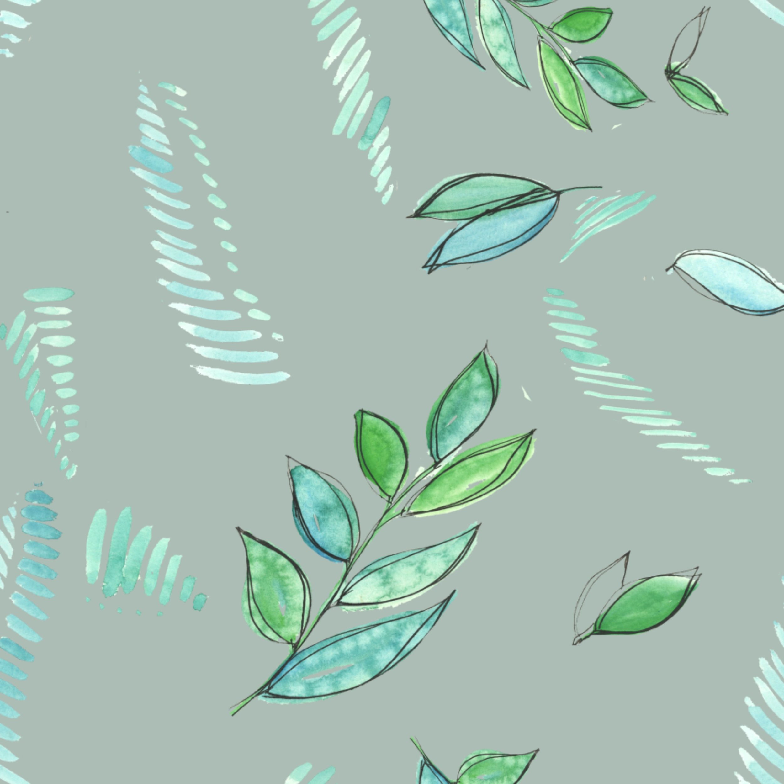 Leaves and Ferns Seamless Pattern Grey green background.jpg