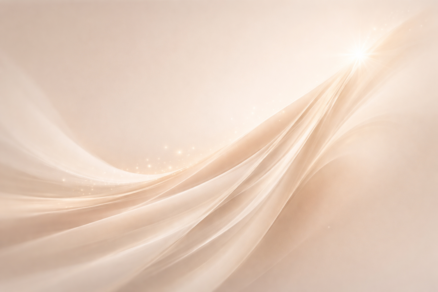 Abstract beige background with soft flowing light streaks and sparkles.