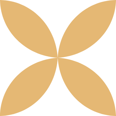 An abstract geometric design with four beige leaf-like shapes arranged in a symmetrical pattern on a black background.