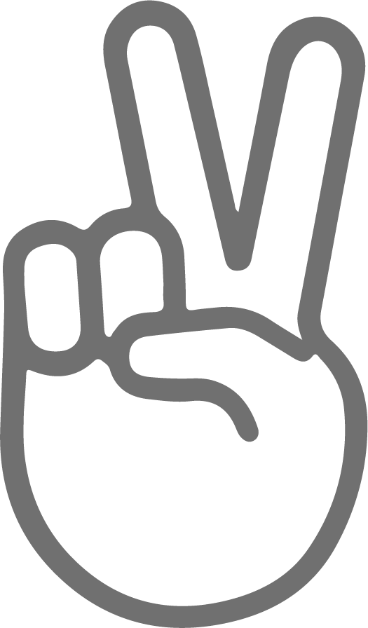 Outline of a hand forming a peace sign with the index and middle fingers raised.