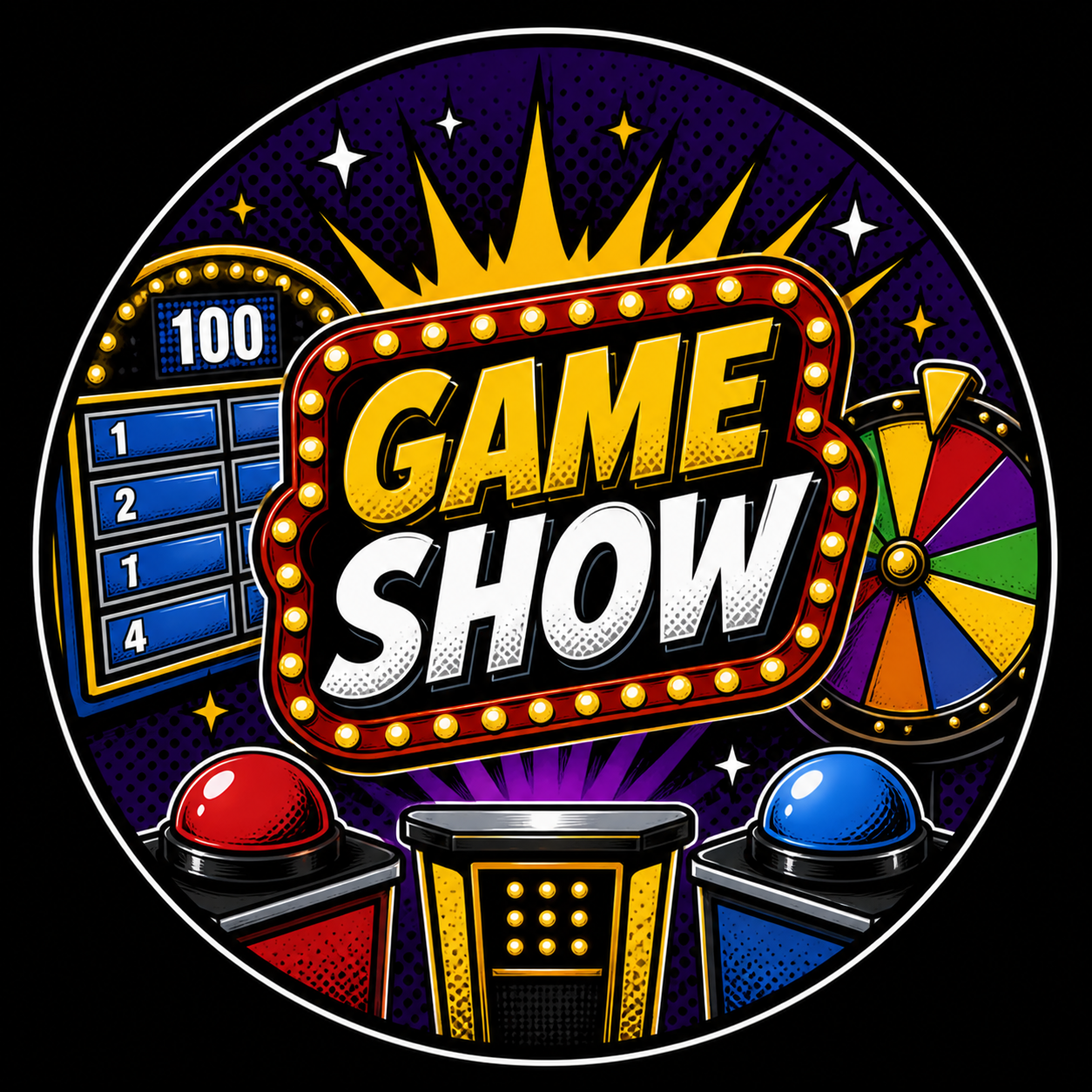 illustration featuring traditional gameshow props