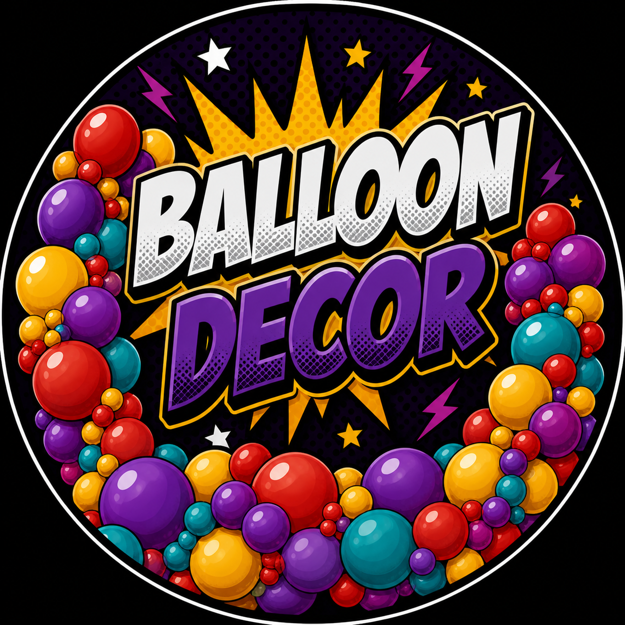 illustration of a balloon sculpture featuring a many colors and sizes