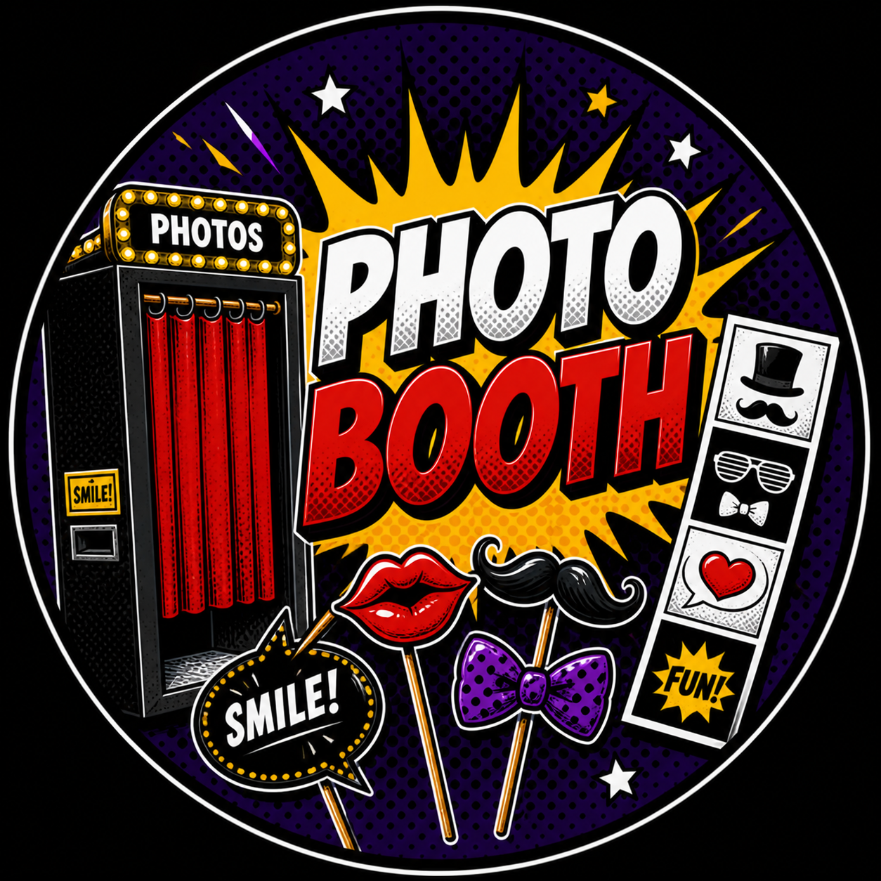 illustration of a photo booth with photo props